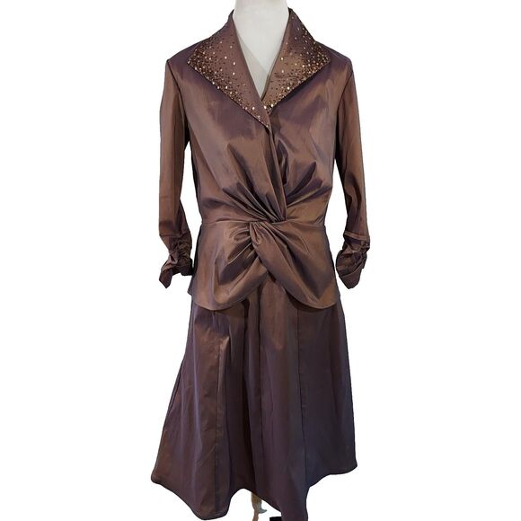 Tadashi Shoji Two Piece Set Skirt 14 Ruched Top Shirt 12 Sequins Party Formal - Picture 1 of 16